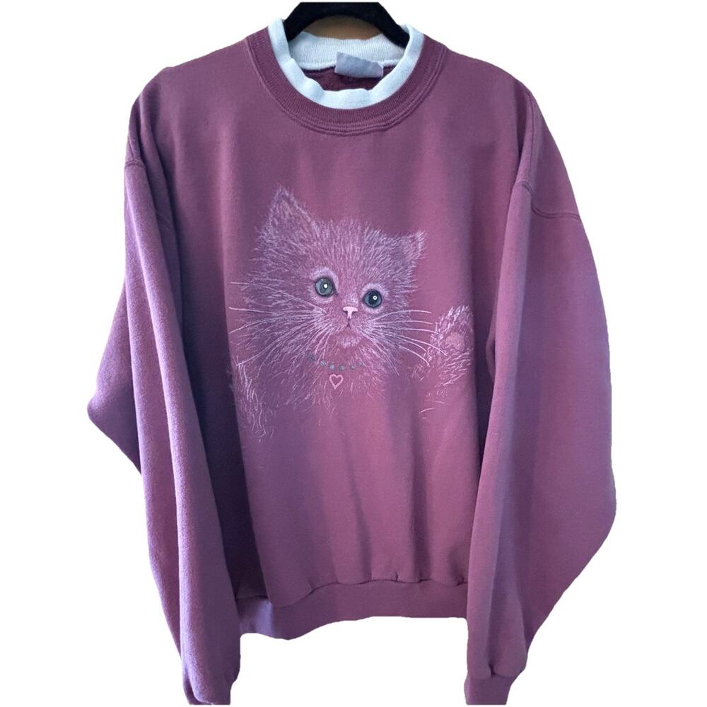 VTG Morning Sun Kitten Face Sweatshirt Mauve Pink Desperate Housewives Granny